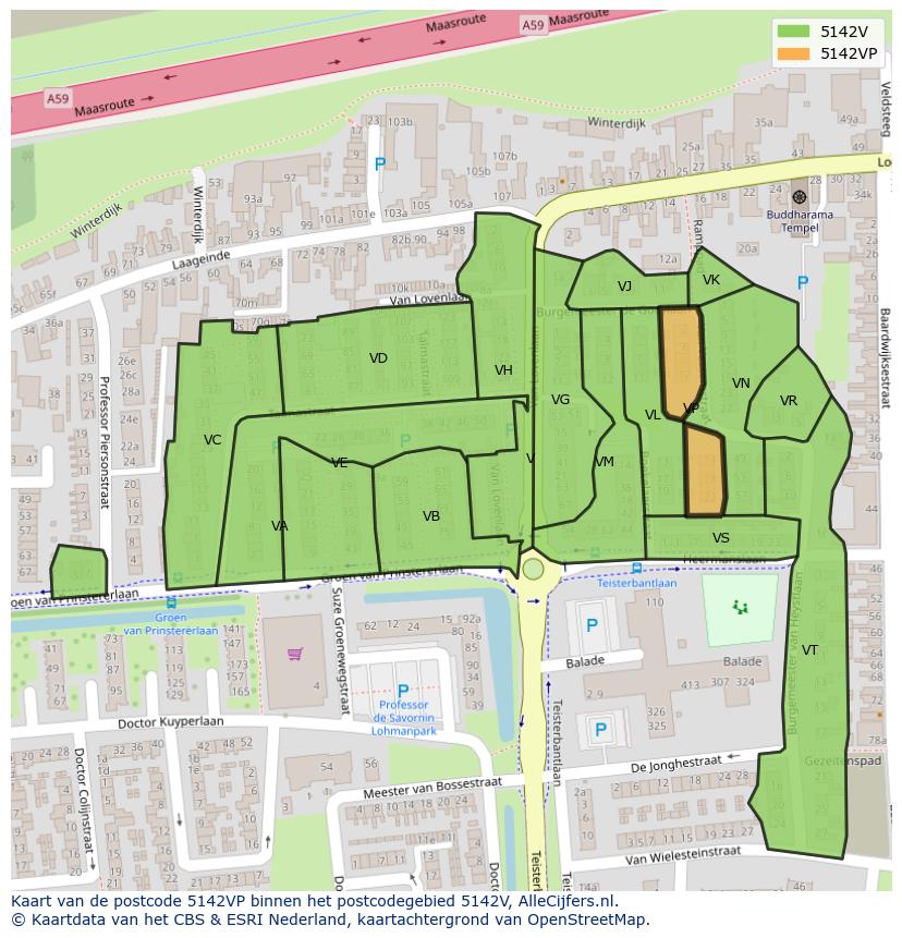 Afbeelding van het postcodegebied 5142 VP op de kaart.