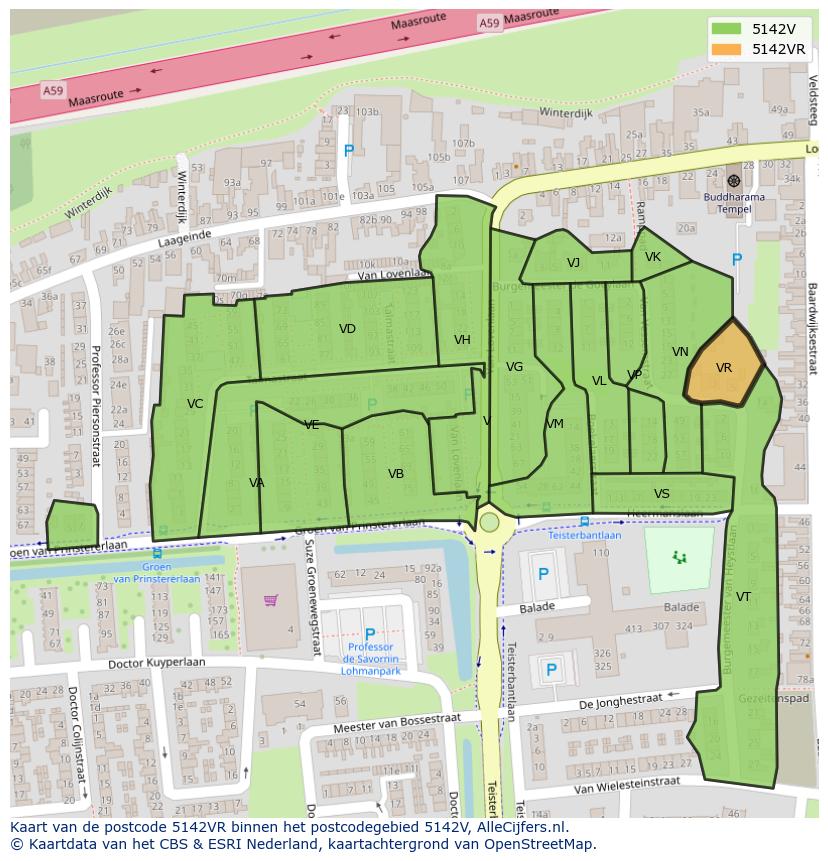 Afbeelding van het postcodegebied 5142 VR op de kaart.