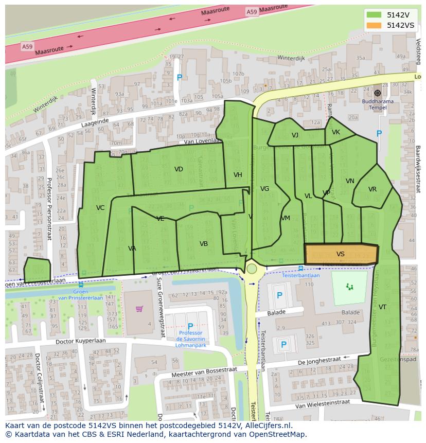 Afbeelding van het postcodegebied 5142 VS op de kaart.