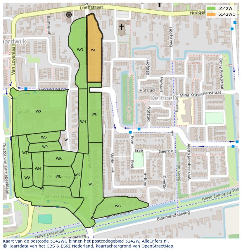 Afbeelding van het postcodegebied 5142 WC op de kaart.