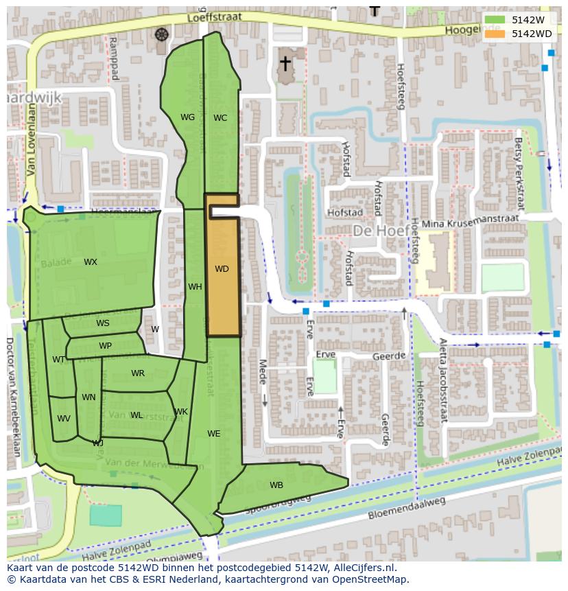 Afbeelding van het postcodegebied 5142 WD op de kaart.