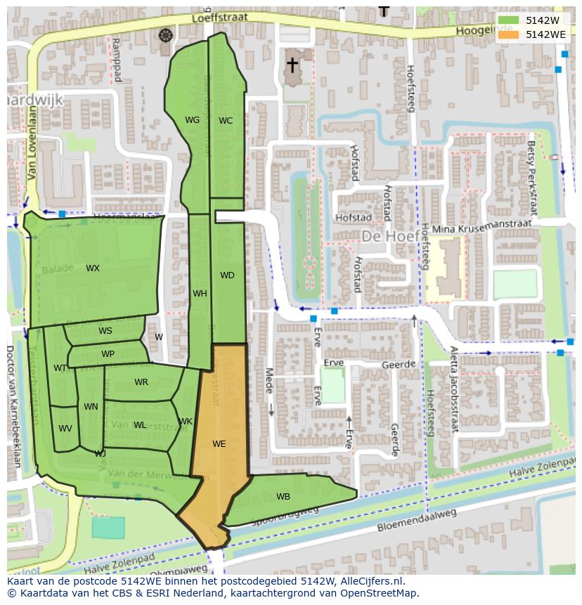 Afbeelding van het postcodegebied 5142 WE op de kaart.