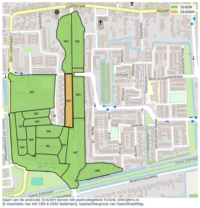 Afbeelding van het postcodegebied 5142 WH op de kaart.