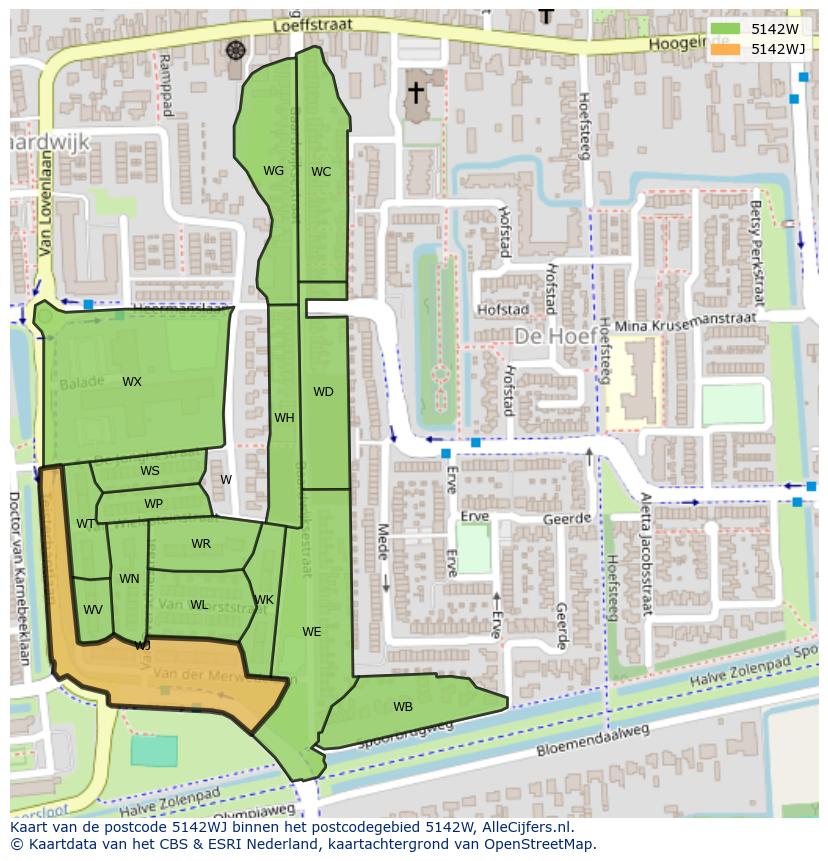 Afbeelding van het postcodegebied 5142 WJ op de kaart.