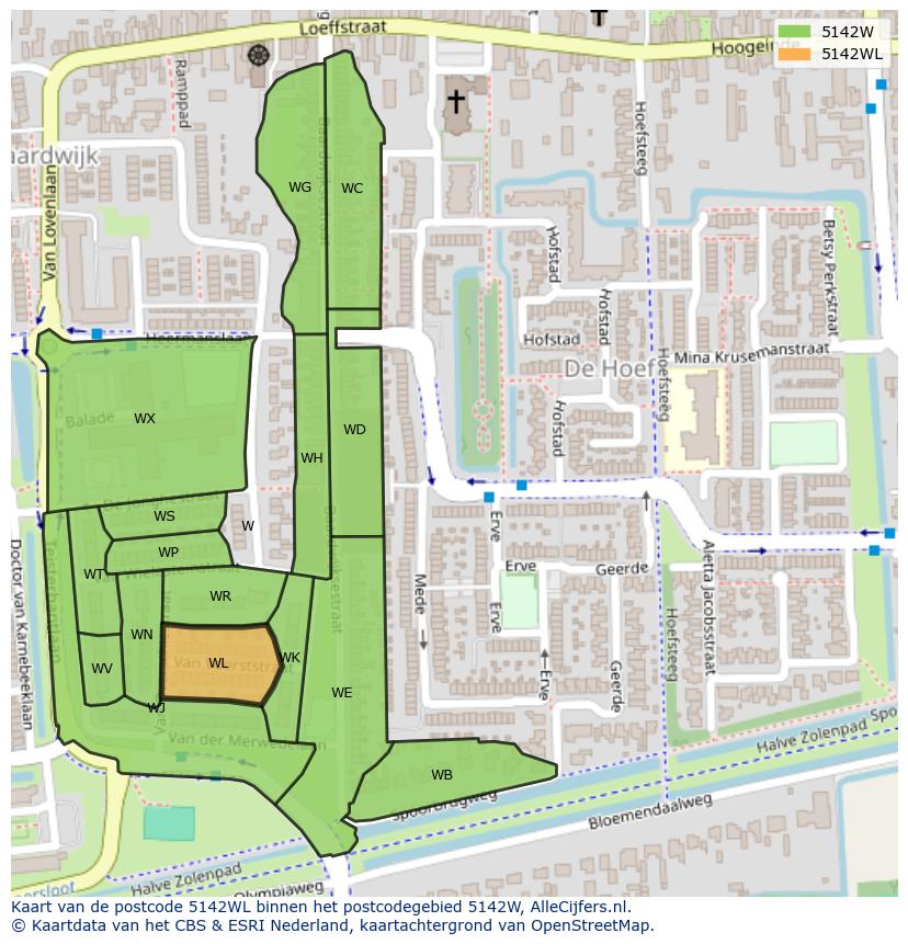 Afbeelding van het postcodegebied 5142 WL op de kaart.