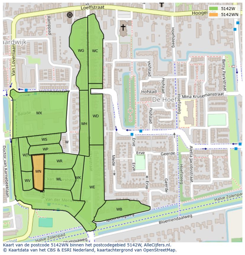 Afbeelding van het postcodegebied 5142 WN op de kaart.