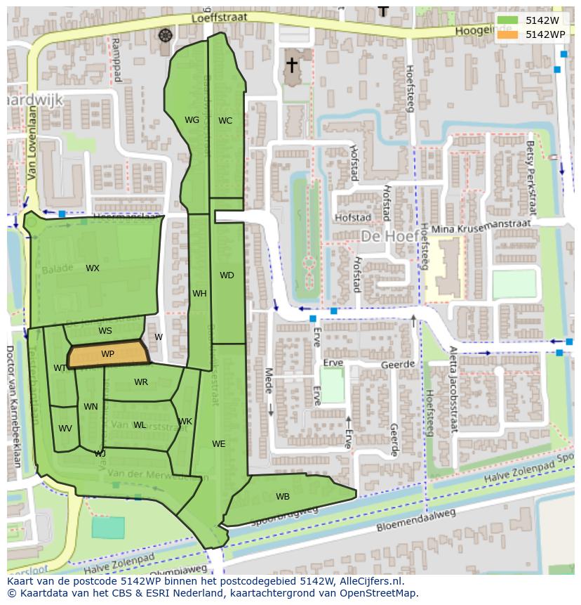 Afbeelding van het postcodegebied 5142 WP op de kaart.