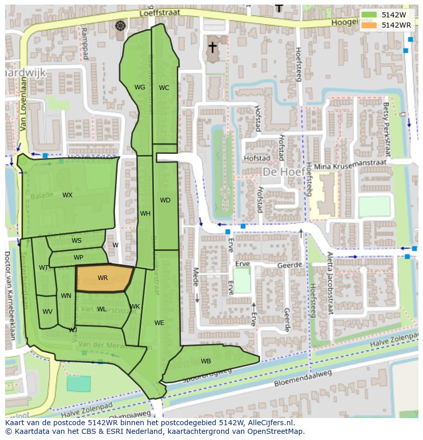 Afbeelding van het postcodegebied 5142 WR op de kaart.