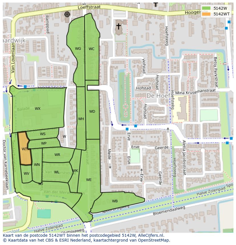 Afbeelding van het postcodegebied 5142 WT op de kaart.