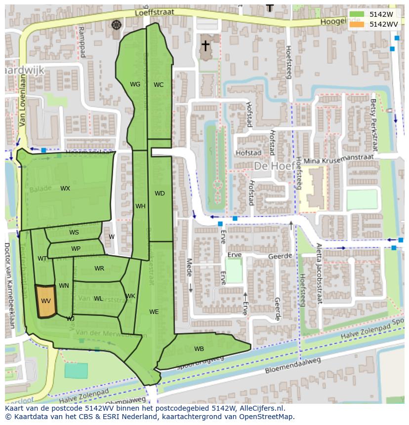 Afbeelding van het postcodegebied 5142 WV op de kaart.