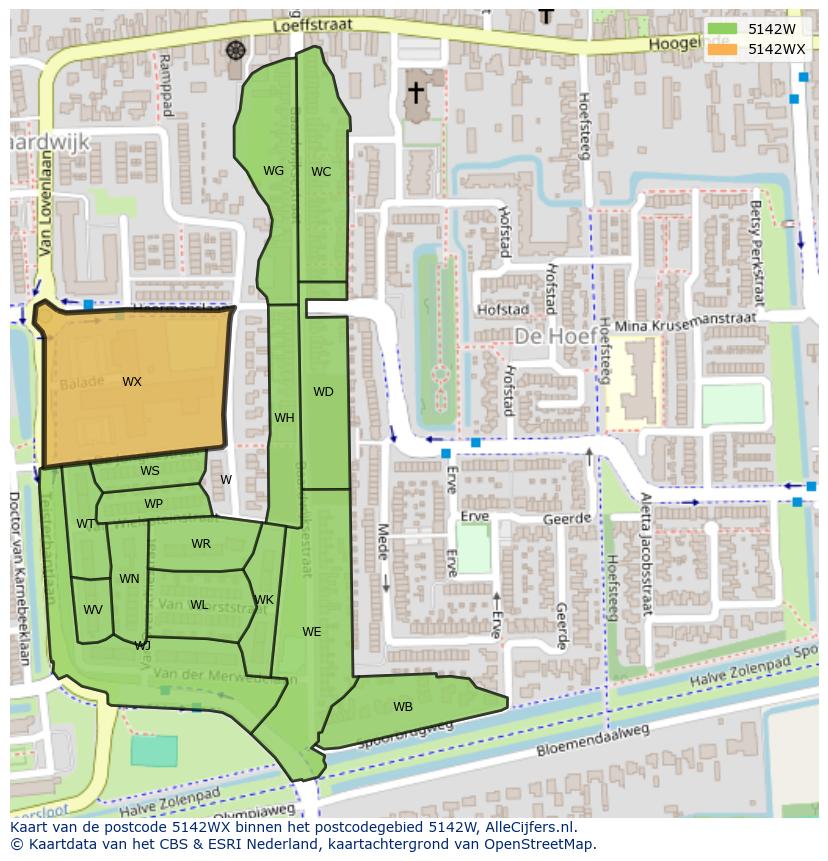 Afbeelding van het postcodegebied 5142 WX op de kaart.