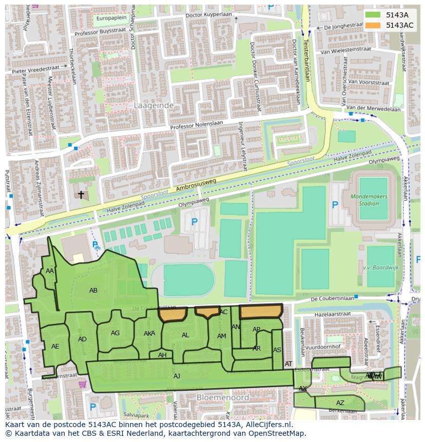 Afbeelding van het postcodegebied 5143 AC op de kaart.