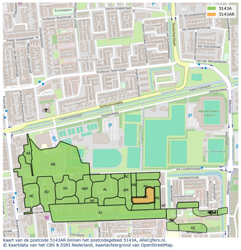 Afbeelding van het postcodegebied 5143 AR op de kaart.