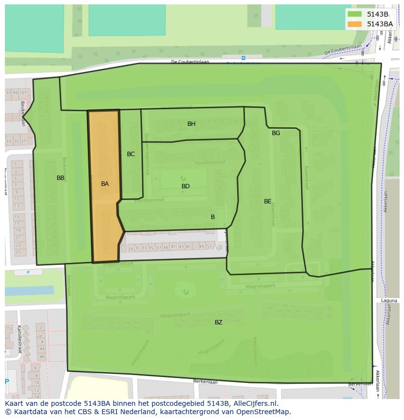 Afbeelding van het postcodegebied 5143 BA op de kaart.