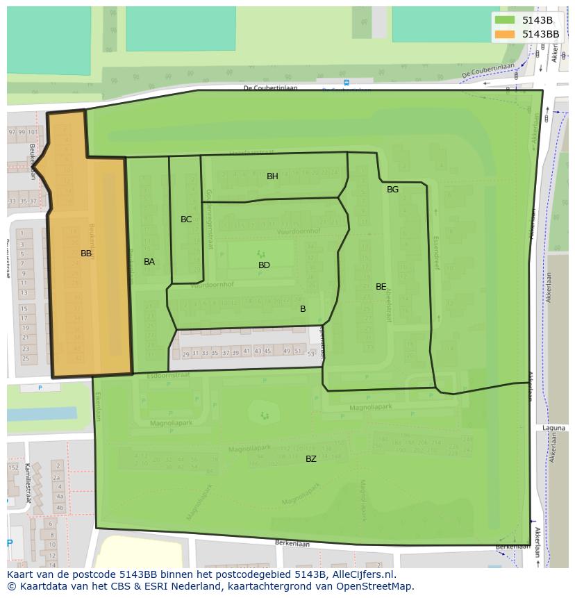 Afbeelding van het postcodegebied 5143 BB op de kaart.