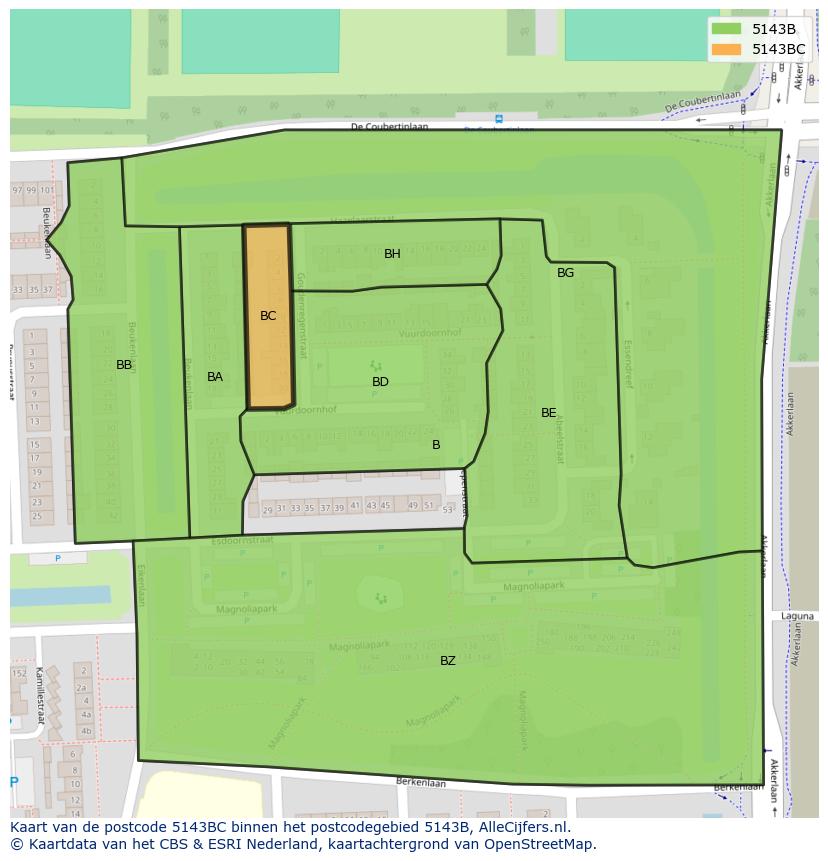Afbeelding van het postcodegebied 5143 BC op de kaart.