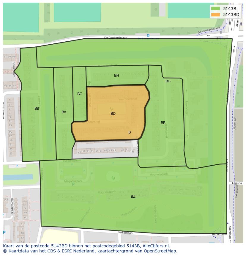 Afbeelding van het postcodegebied 5143 BD op de kaart.