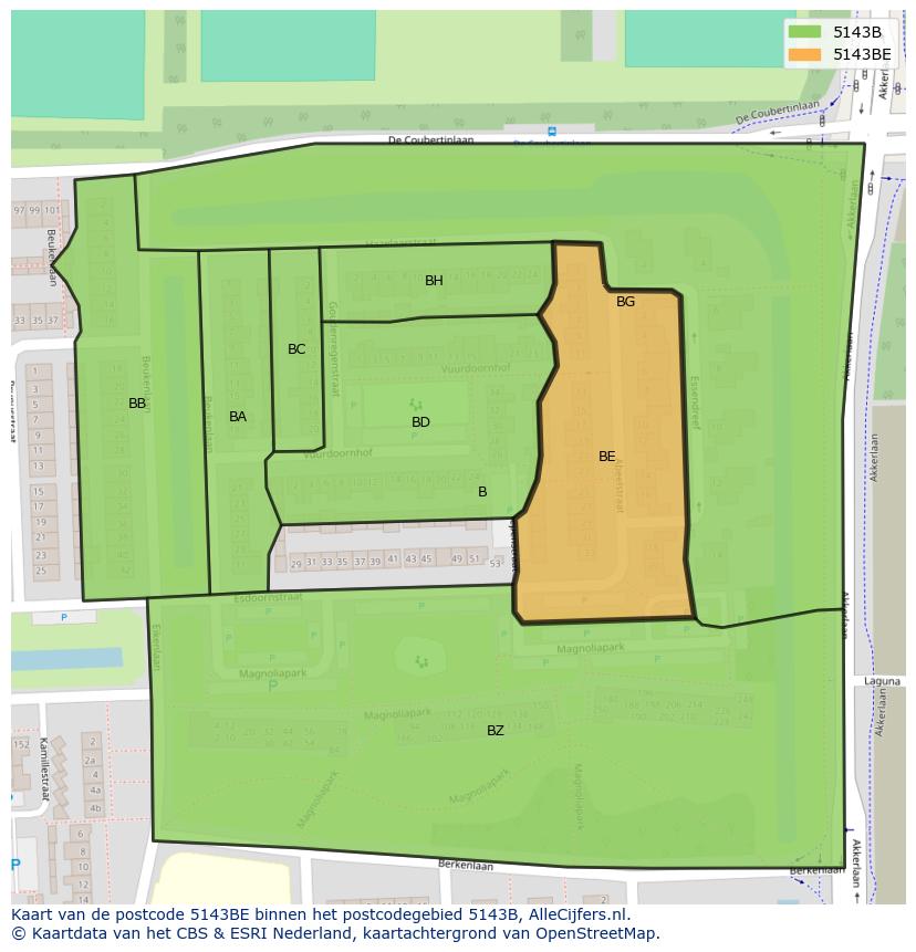 Afbeelding van het postcodegebied 5143 BE op de kaart.