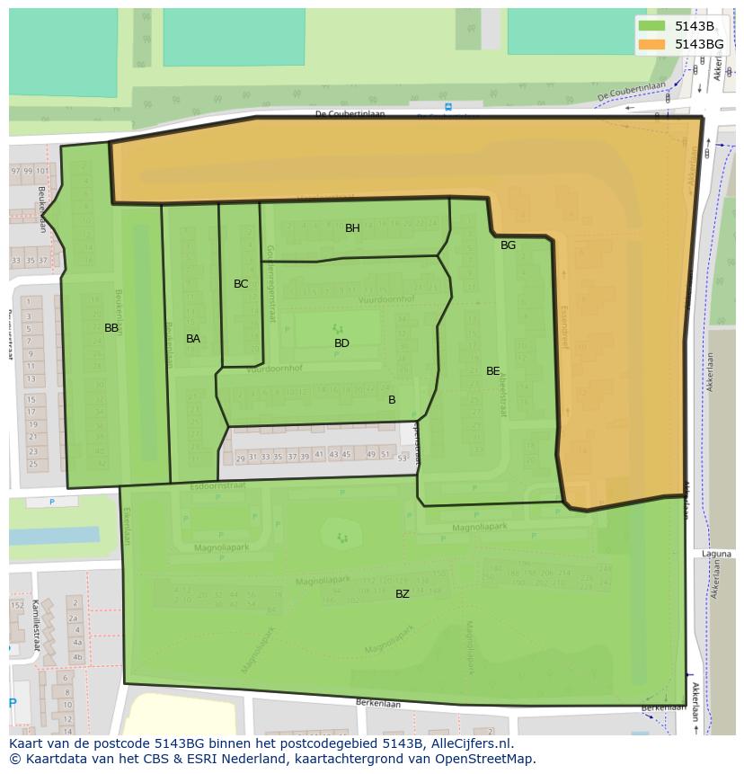 Afbeelding van het postcodegebied 5143 BG op de kaart.