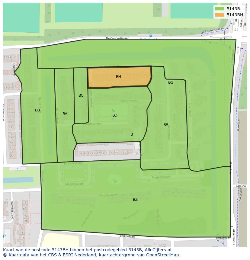Afbeelding van het postcodegebied 5143 BH op de kaart.