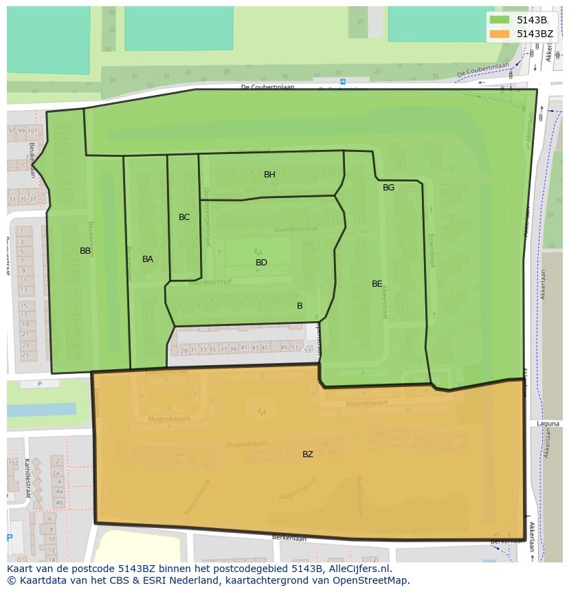 Afbeelding van het postcodegebied 5143 BZ op de kaart.
