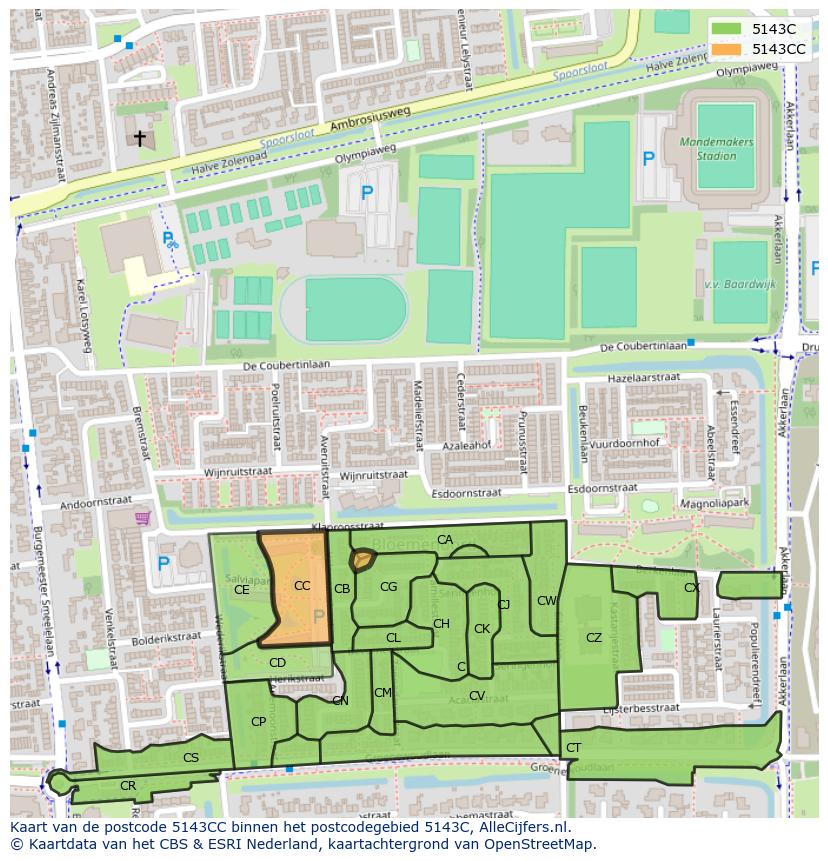 Afbeelding van het postcodegebied 5143 CC op de kaart.