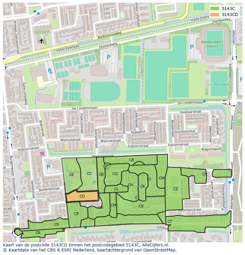 Afbeelding van het postcodegebied 5143 CD op de kaart.