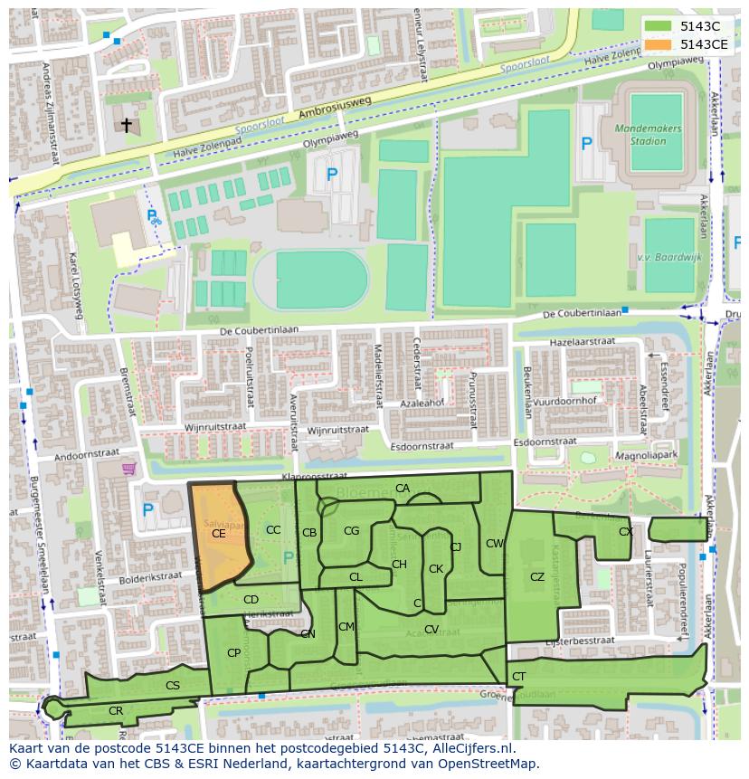 Afbeelding van het postcodegebied 5143 CE op de kaart.