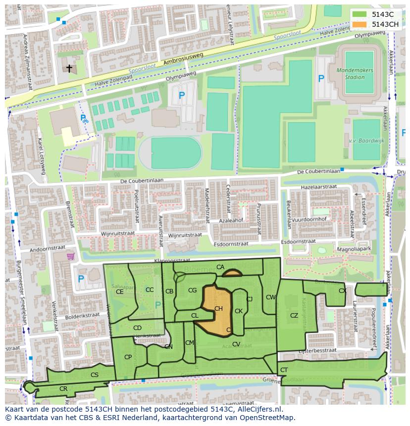 Afbeelding van het postcodegebied 5143 CH op de kaart.