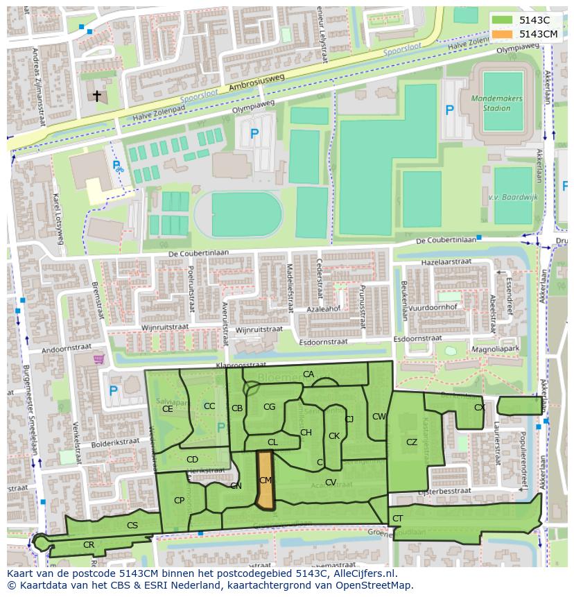 Afbeelding van het postcodegebied 5143 CM op de kaart.