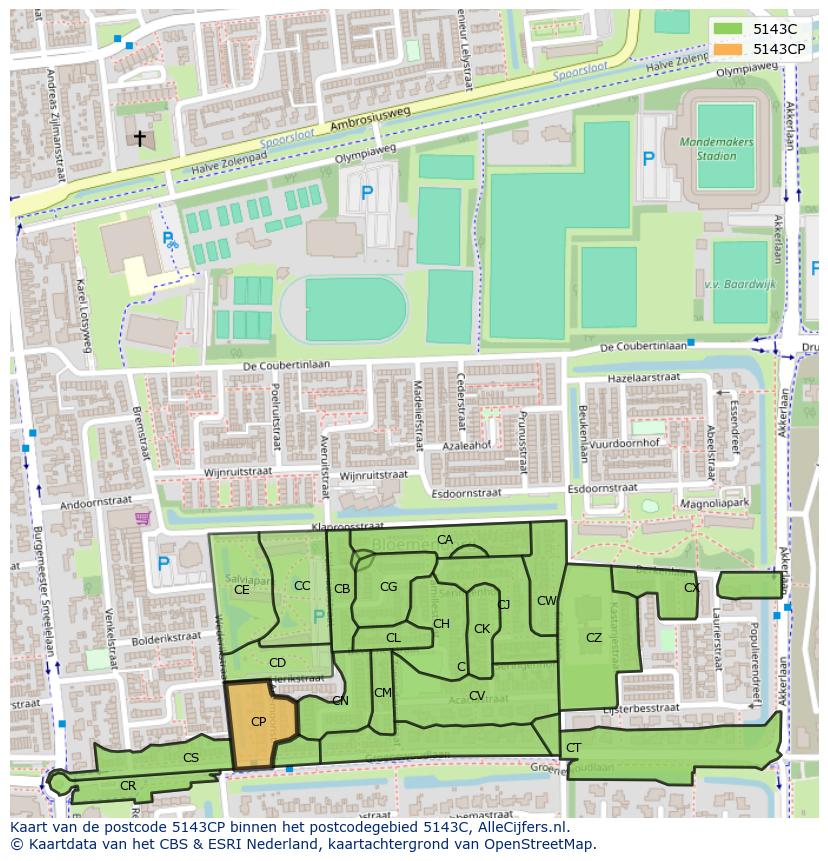 Afbeelding van het postcodegebied 5143 CP op de kaart.