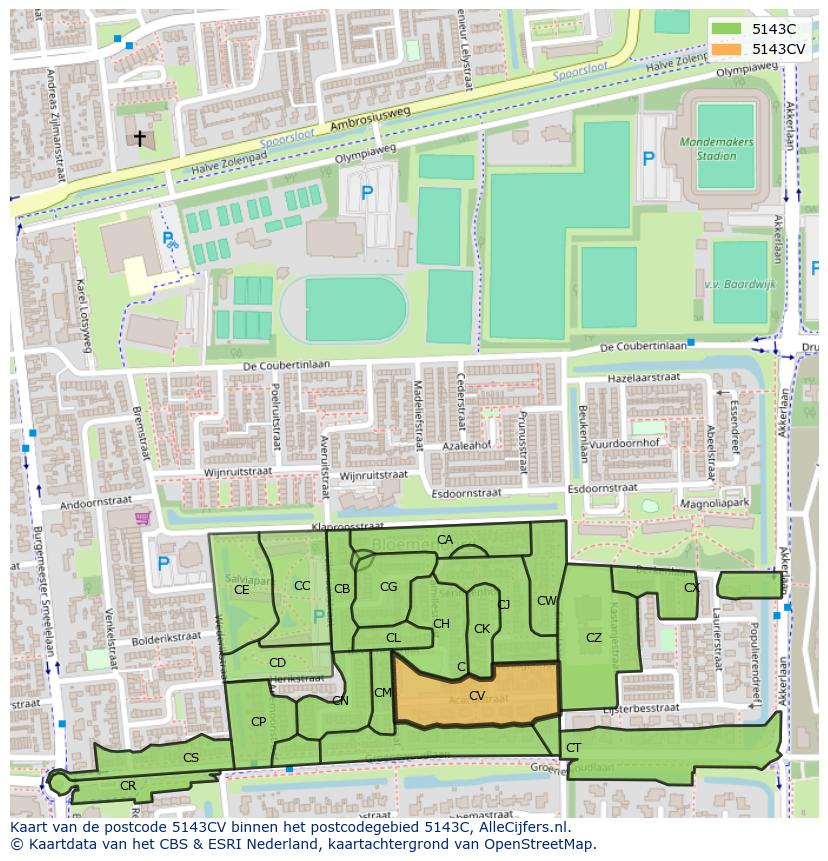 Afbeelding van het postcodegebied 5143 CV op de kaart.