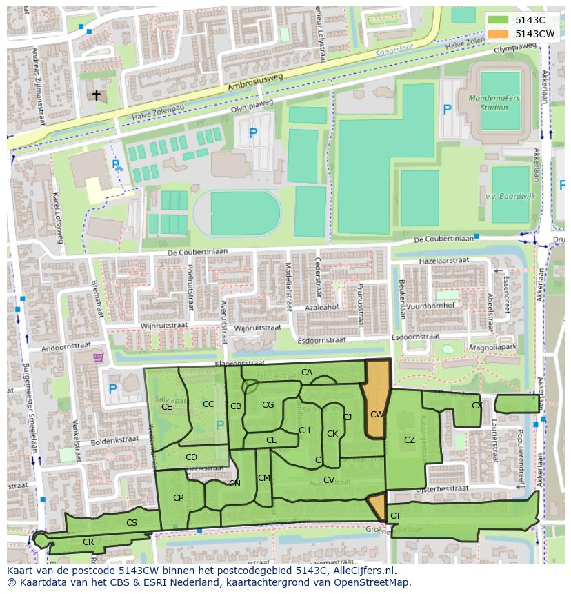 Afbeelding van het postcodegebied 5143 CW op de kaart.