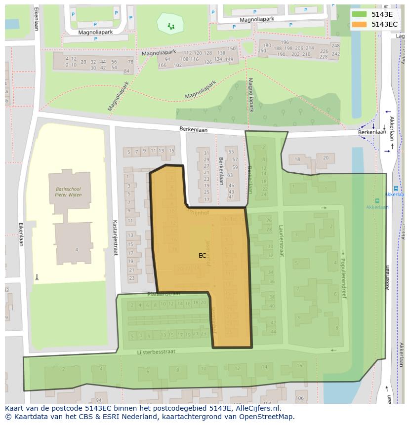 Afbeelding van het postcodegebied 5143 EC op de kaart.