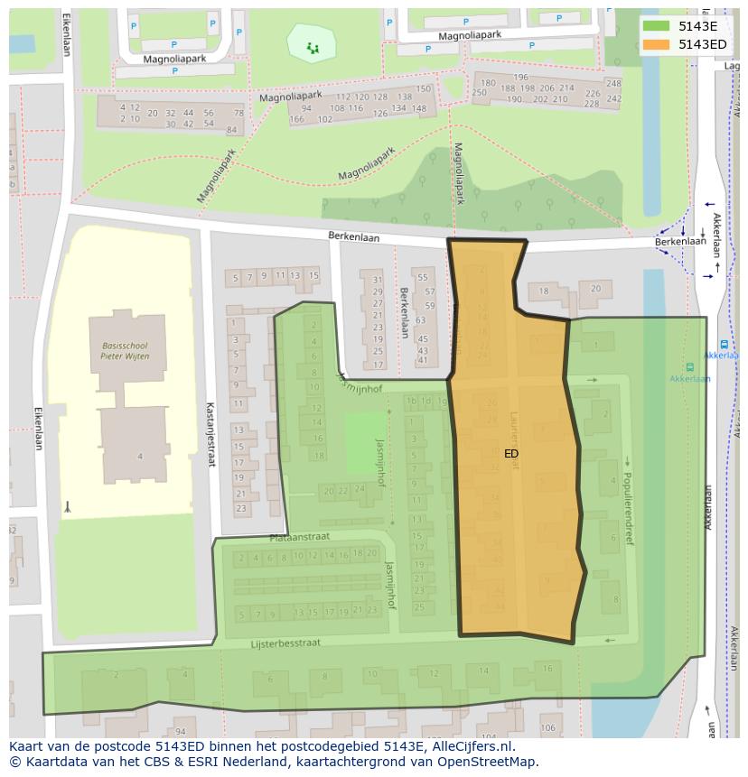 Afbeelding van het postcodegebied 5143 ED op de kaart.