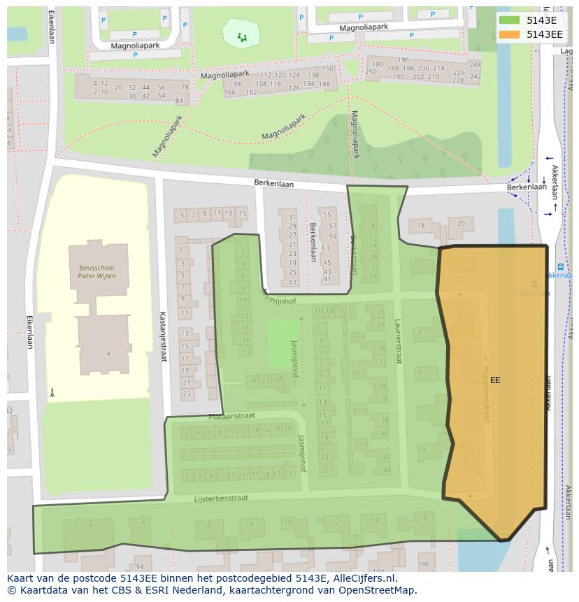 Afbeelding van het postcodegebied 5143 EE op de kaart.