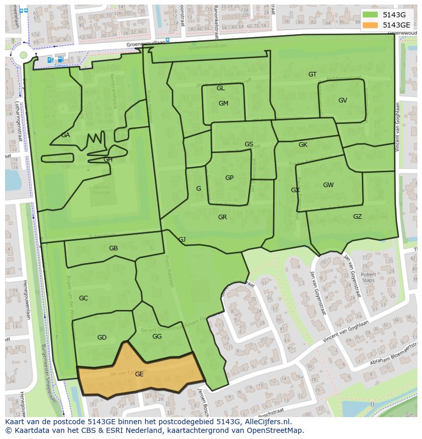 Afbeelding van het postcodegebied 5143 GE op de kaart.