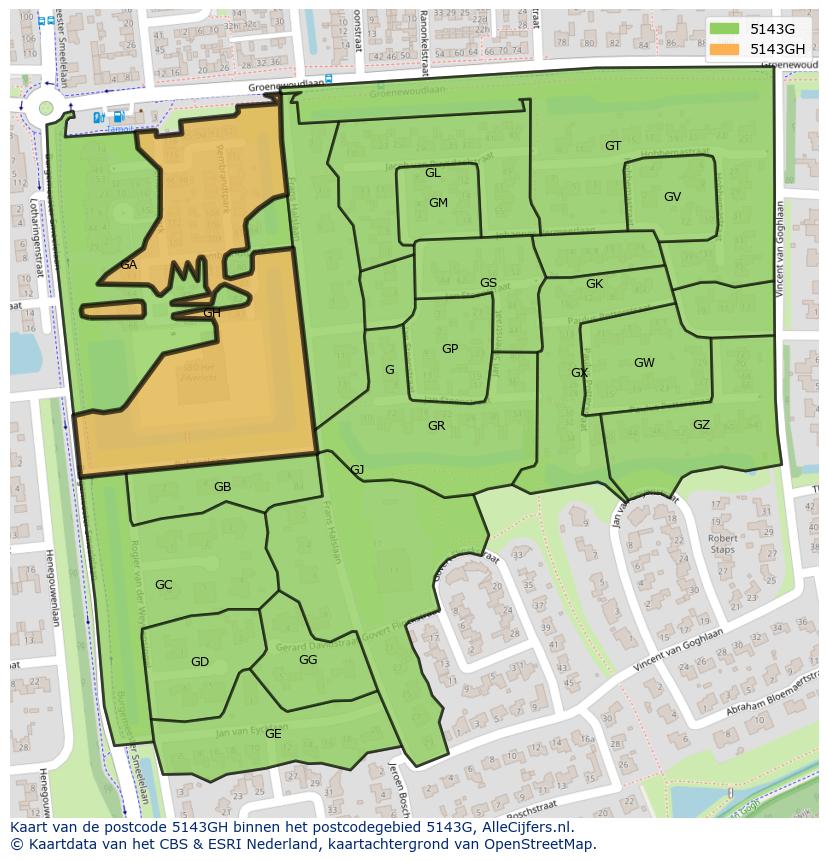 Afbeelding van het postcodegebied 5143 GH op de kaart.