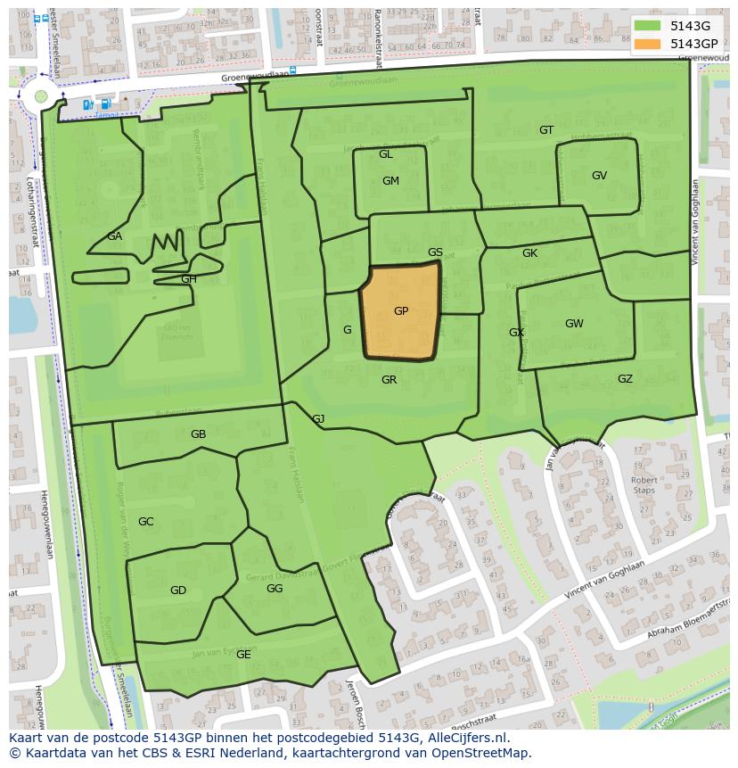 Afbeelding van het postcodegebied 5143 GP op de kaart.