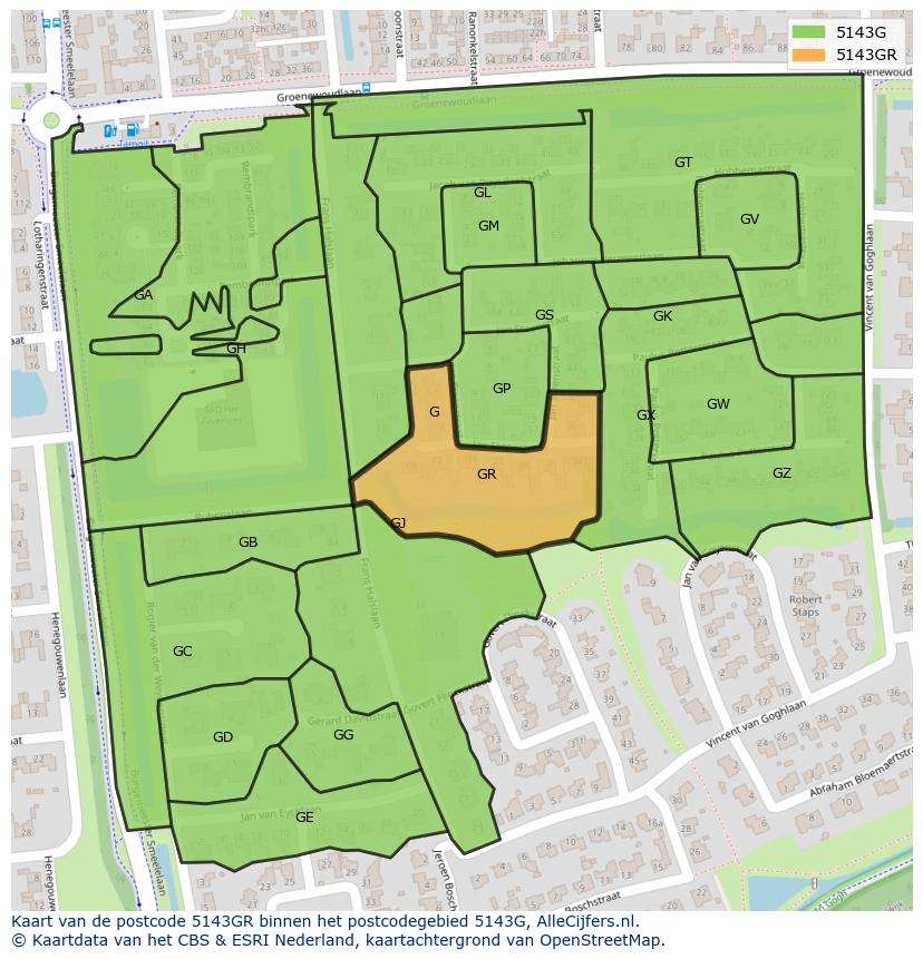 Afbeelding van het postcodegebied 5143 GR op de kaart.