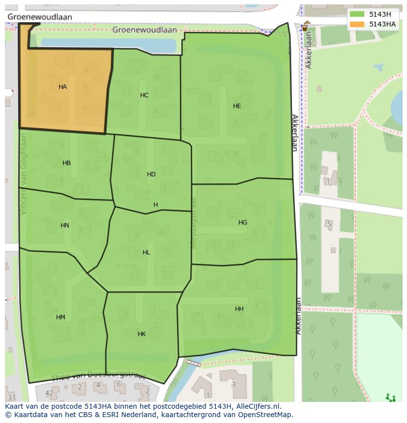 Afbeelding van het postcodegebied 5143 HA op de kaart.