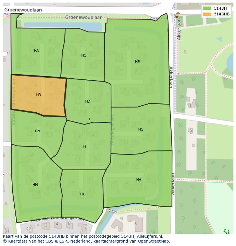 Afbeelding van het postcodegebied 5143 HB op de kaart.