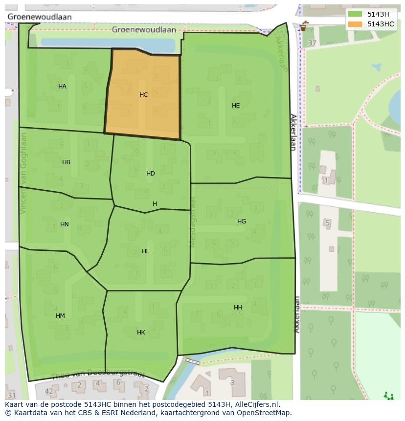 Afbeelding van het postcodegebied 5143 HC op de kaart.