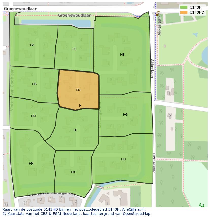 Afbeelding van het postcodegebied 5143 HD op de kaart.