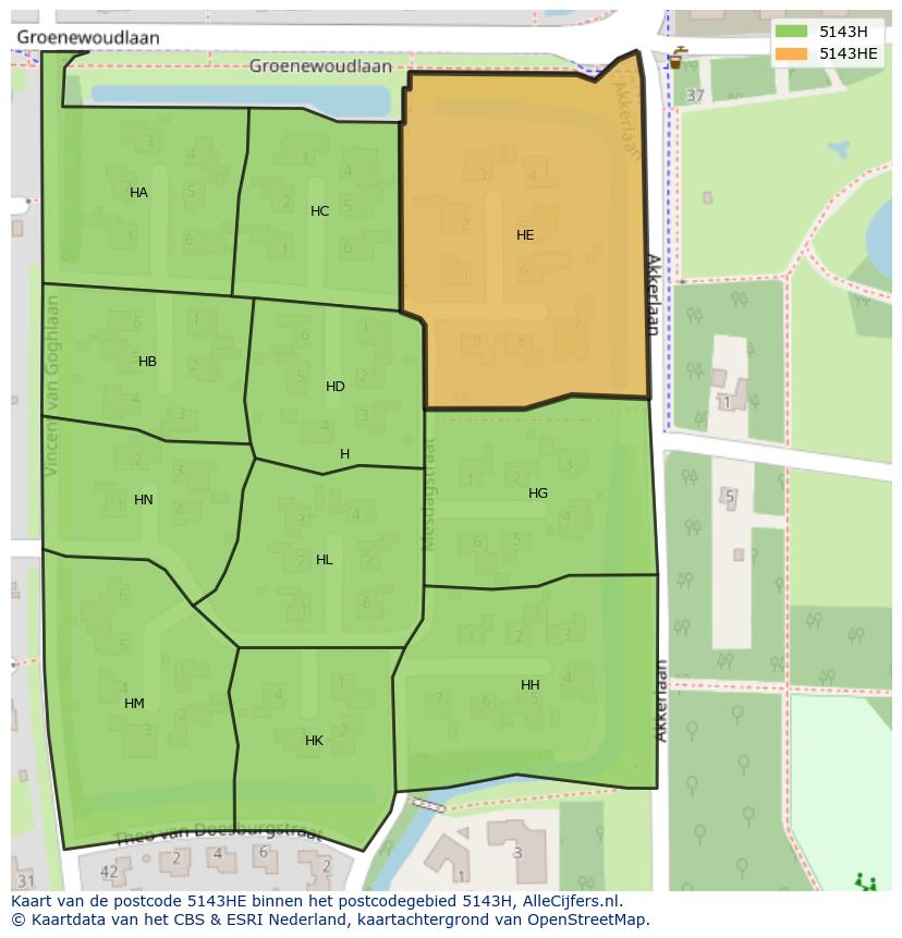 Afbeelding van het postcodegebied 5143 HE op de kaart.