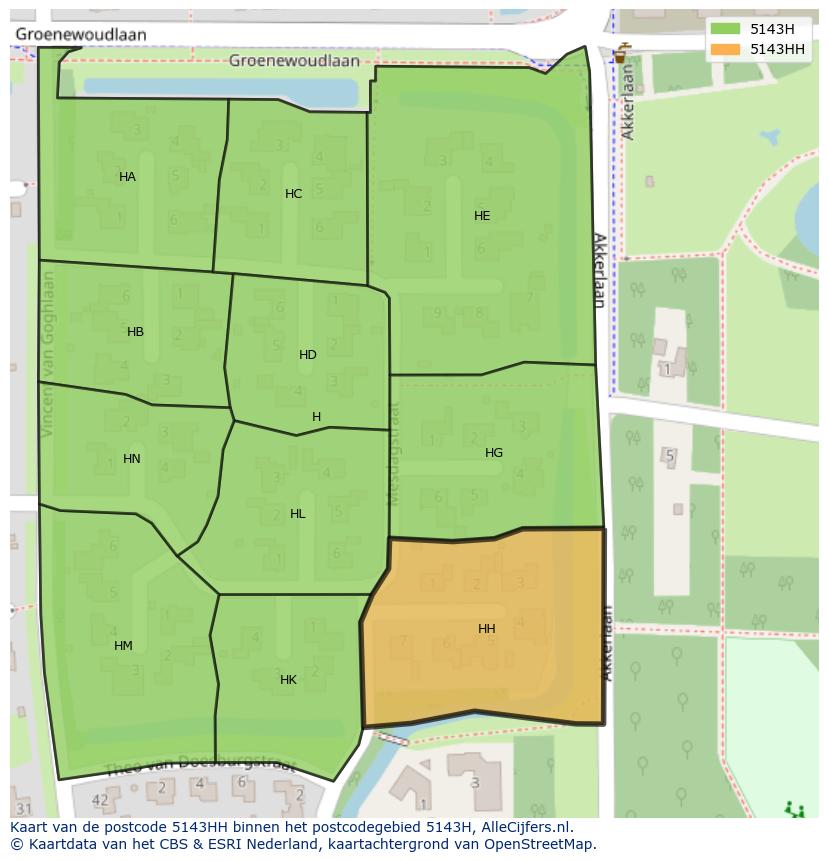Afbeelding van het postcodegebied 5143 HH op de kaart.