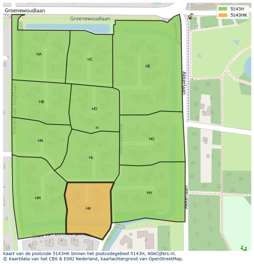 Afbeelding van het postcodegebied 5143 HK op de kaart.