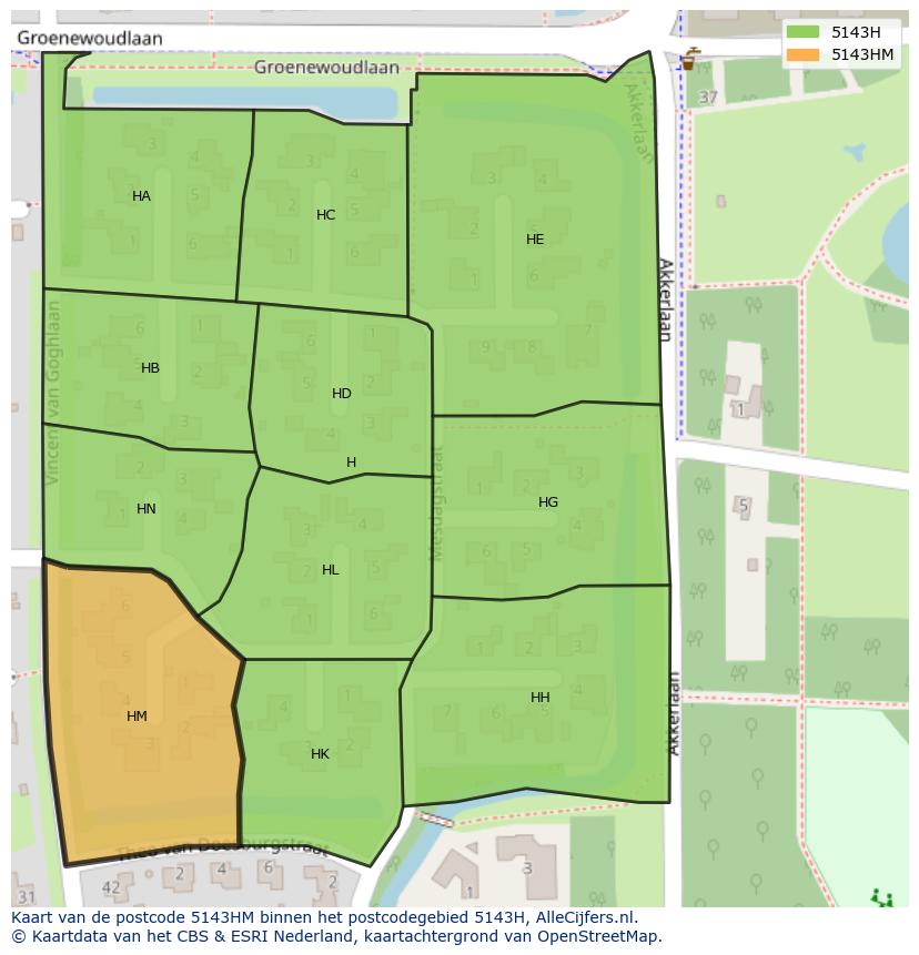 Afbeelding van het postcodegebied 5143 HM op de kaart.