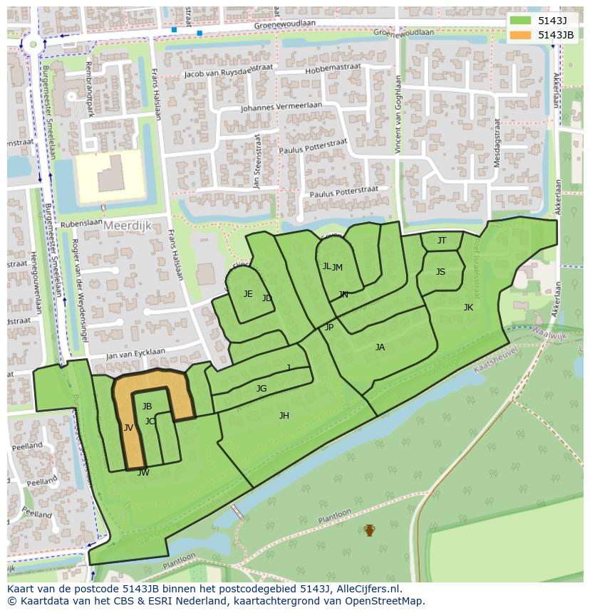 Afbeelding van het postcodegebied 5143 JB op de kaart.