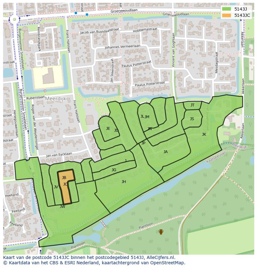 Afbeelding van het postcodegebied 5143 JC op de kaart.